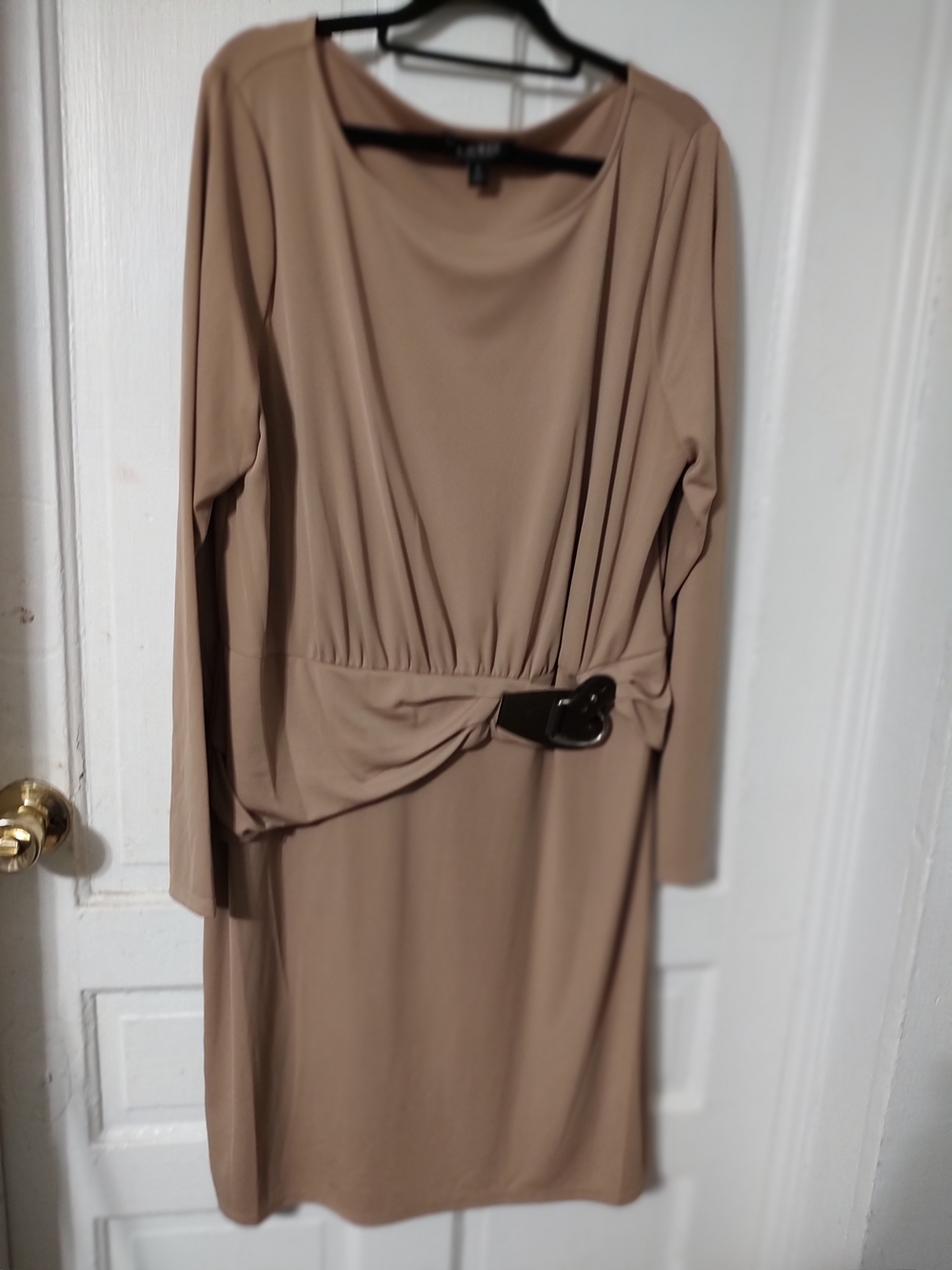 Lauren Ralph Lauren Beige Long-Sleeve Belted Dress
